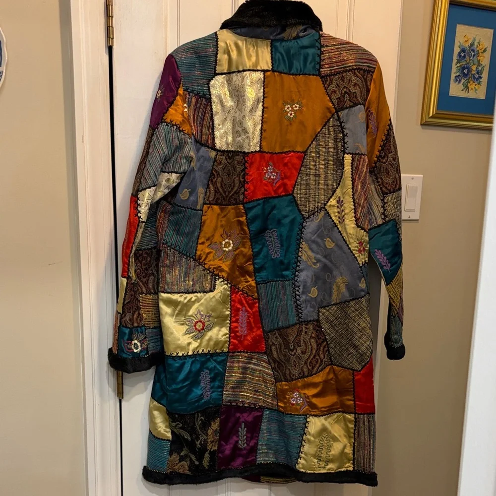 Vibrant Patchwork Vintage Mixed Media Coat - Art to Wear - Picture 15 of 15